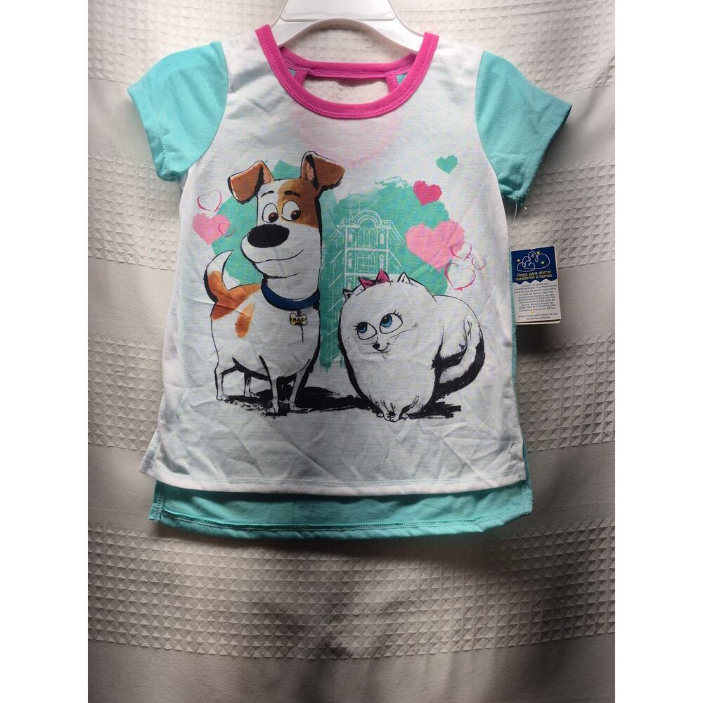 Illumination Studios Pajama Shirt Girls Size 6 Pink Green Secret Life of Pets
